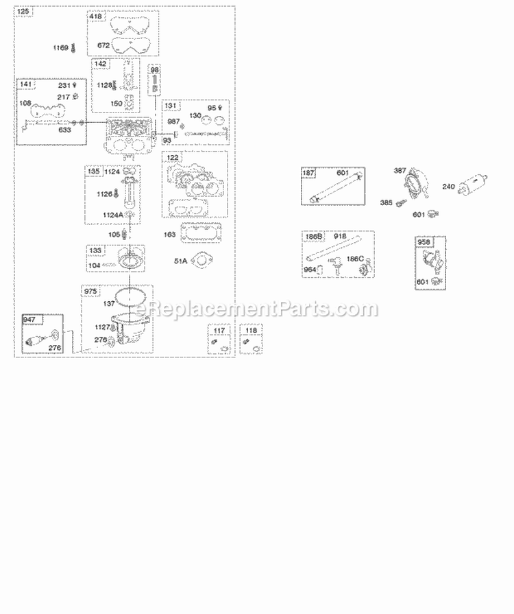 Carburetor Fuel Supply Diagram and Parts List for 49M977-0119-G5  Briggs and Stratton Engine